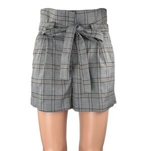 Re:named Gray Plaid Checkered Belted Tie Pleated Mini Casual Paperbag Shorts S